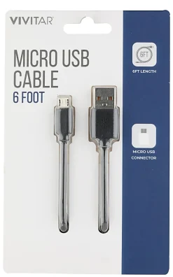 Vivitar USB-A To Micro USB Cable, 6', Black, NIL5006-BLK-STK-24