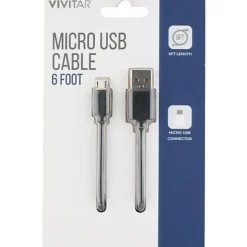 Vivitar USB-A To Micro USB Cable, 6', Black, NIL5006-BLK-STK-24