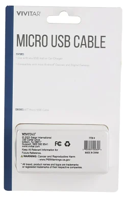 Vivitar USB-A To Micro USB Cable, 6', Black, NIL5006-BLK-STK-24