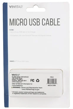 Vivitar USB-A To Micro USB Cable, 6', White, NIL5006-WHT-STK-24