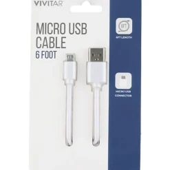 Vivitar USB-A To Micro USB Cable, 6', White, NIL5006-WHT-STK-24