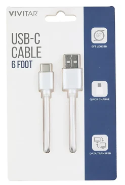 Vivitar USB-A To USB-C Cable, 6', White, NIL4006-WHT-STK-24