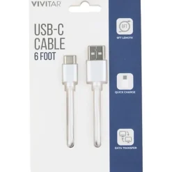 Vivitar USB-A To USB-C Cable, 6', White, NIL4006-WHT-STK-24