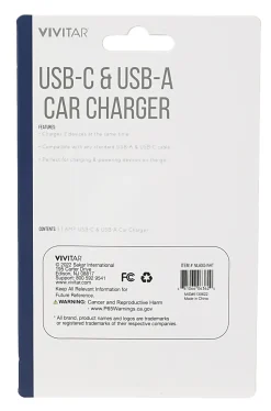 Vivitar USB-C And USB-A Car Charger, White, NIL6003-WHT-STK-24