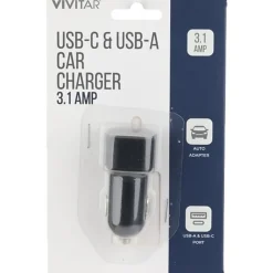 Vivitar USB-C And USB-A Car Charger, Black, NIL6003-BLK-STK-24