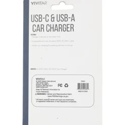 Vivitar USB-C And USB-A Car Charger, Black, NIL6003-BLK-STK-24