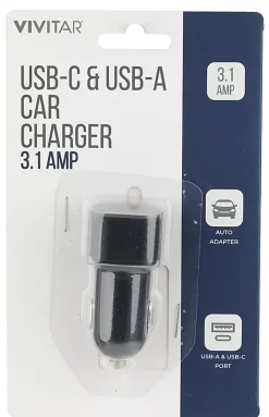 Vivitar USB-C And USB-A Car Charger, Black, NIL6003-BLK-STK-24
