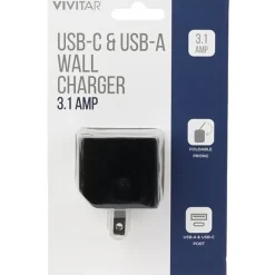 Vivitar USB-C And USB-A Wall Charger, Black, NIL6004-BLK-STK-24