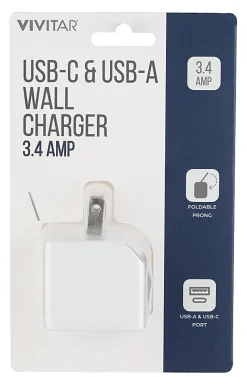 Vivitar USB-C And USB-A Wall Charger, White, NIL6004-WHT-STK-24