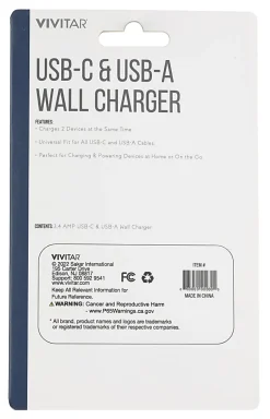 Vivitar USB-C And USB-A Wall Charger, White, NIL6004-WHT-STK-24