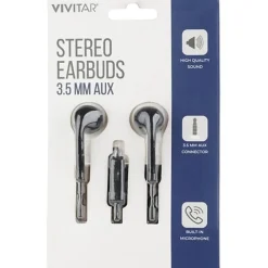 Vivitar Wired Stereo Earbuds, Black, NIL8001