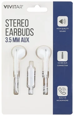 Vivitar Wired Stereo Earbuds, White, NIL8001