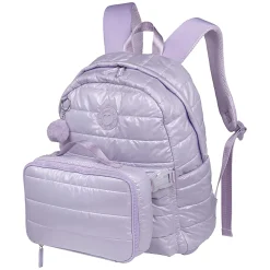 Volkano Quest Crinkle Puffer Backpack And Lunch Kit, Lilac/Glitter