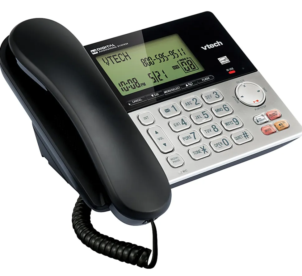VTech CS6949 DECT 6.0 Standard Phone - Black, Silver - 1 x Phone Line - Speakerphone - Answering Machine - Hearing Aid Compatible