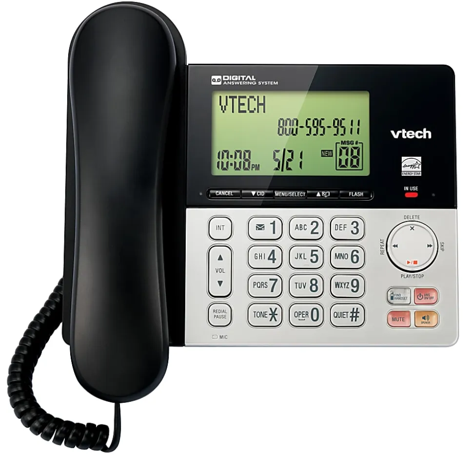 VTech CS6949 DECT 6.0 Standard Phone - Black, Silver - 1 x Phone Line - Speakerphone - Answering Machine - Hearing Aid Compatible