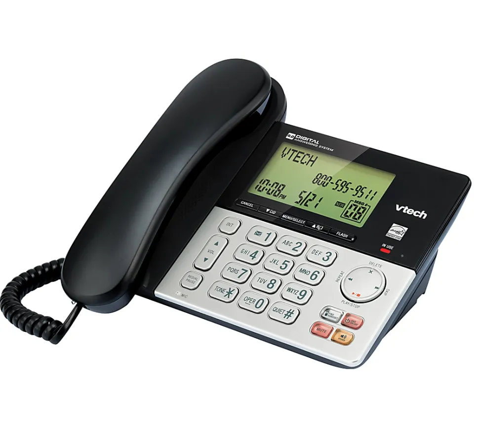 VTech CS6949 DECT 6.0 Standard Phone - Black, Silver - 1 x Phone Line - Speakerphone - Answering Machine - Hearing Aid Compatible