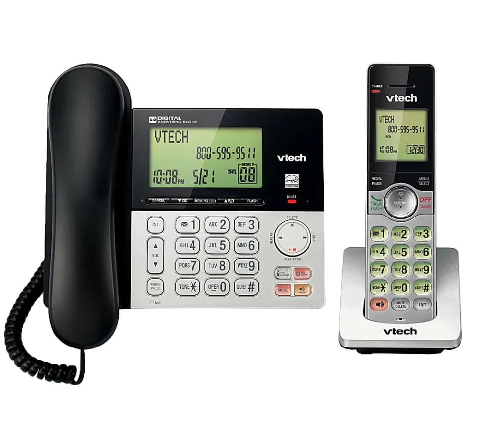 VTech CS6949 DECT 6.0 Standard Phone - Black, Silver - 1 x Phone Line - Speakerphone - Answering Machine - Hearing Aid Compatible