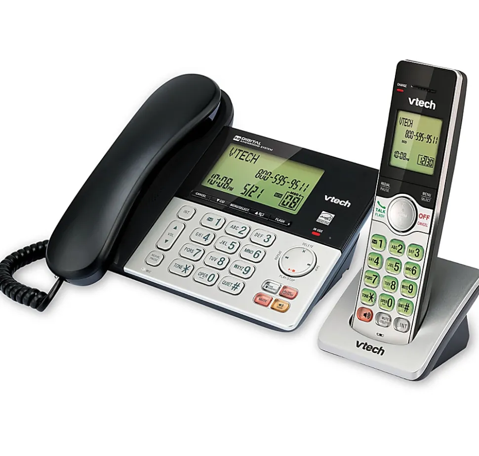 VTech CS6949 DECT 6.0 Standard Phone - Black, Silver - 1 x Phone Line - Speakerphone - Answering Machine - Hearing Aid Compatible