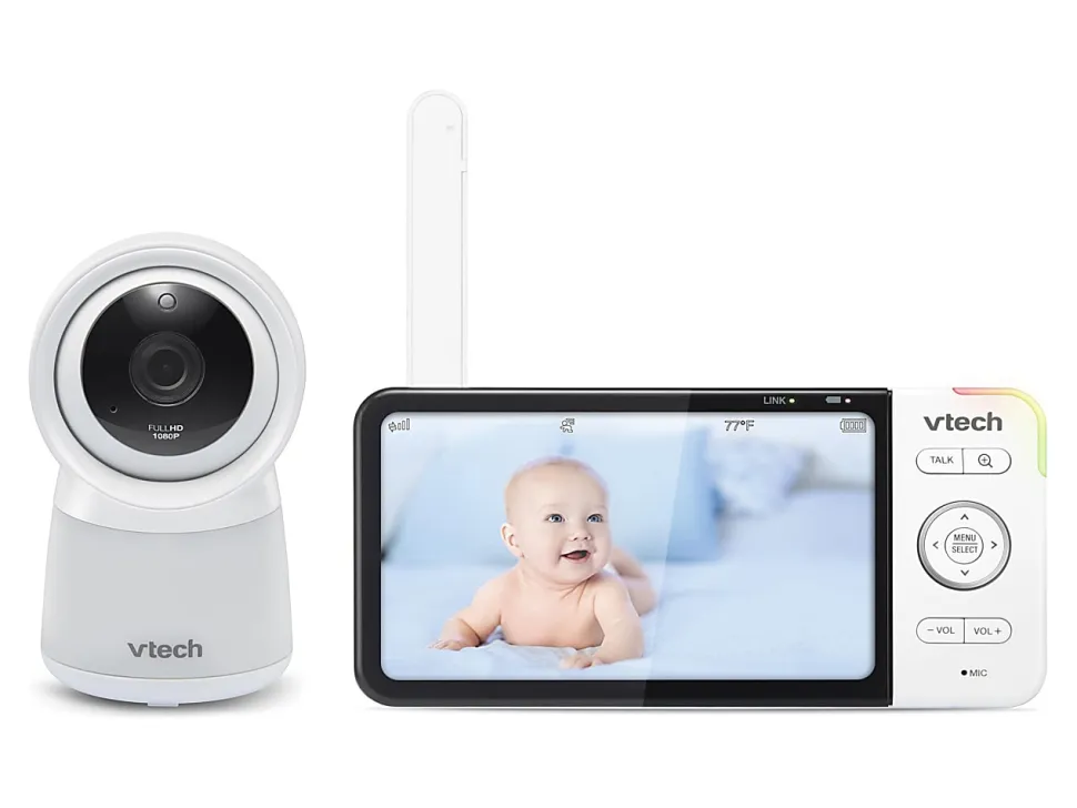 VTech RM5754HD Smart Wi-Fi 1080p Video Baby Monitor System With 5" Display, Night-Light And Remote Access, 3.63"H x 6.56"W x 1.15"D, White