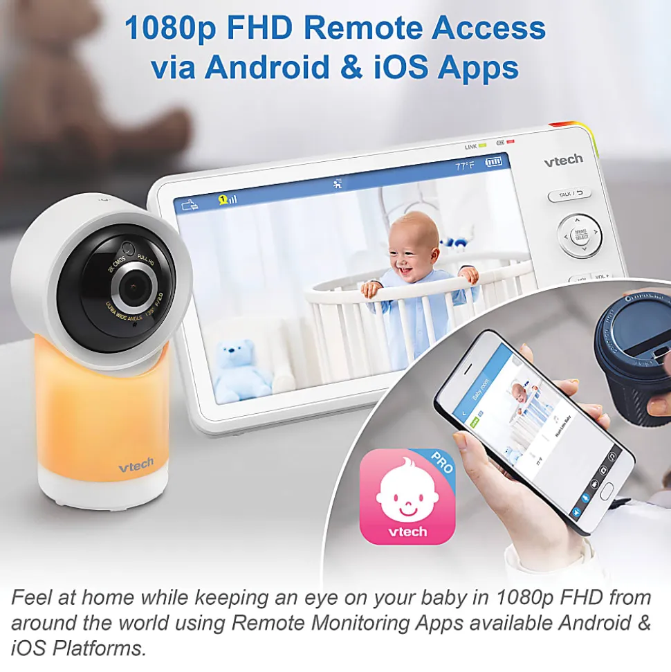VTech Smart Wi-Fi 1080p 2-Camera 360°-Pan-And-Tilt Video Baby Monitor System With 5" Display, RM77662HD