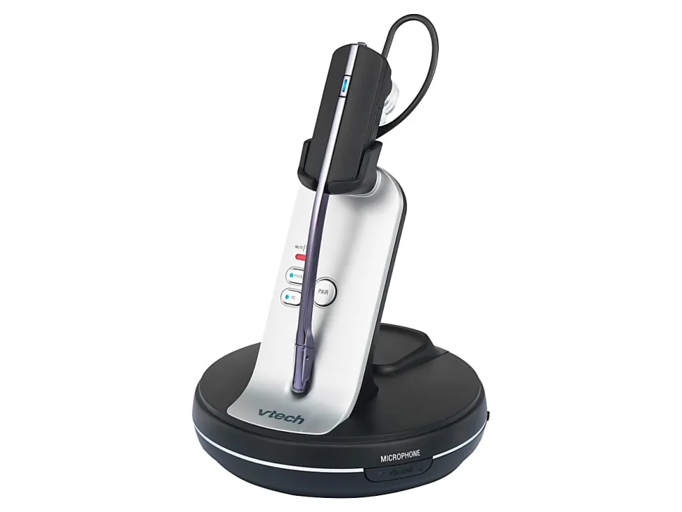 VTech® VH6210 Convertible DECT Office Wireless Headset For Business Desktop Phones, Black/Silver