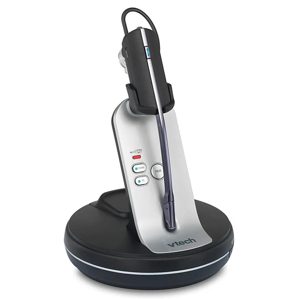 VTech® VH6210 Convertible DECT Office Wireless Headset For Business Desktop Phones, Black/Silver