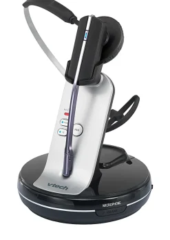 VTech® VH6210 Convertible DECT Office Wireless Headset For Business Desktop Phones, Black/Silver