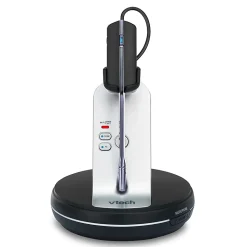 VTech® VH6210 Convertible DECT Office Wireless Headset For Business Desktop Phones, Black/Silver