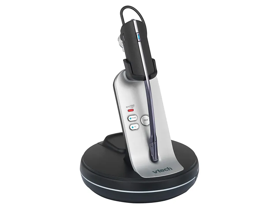VTech® VH6210 Convertible DECT Office Wireless Headset For Business Desktop Phones, Black/Silver