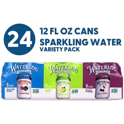 Waterloo Sparkling Water Variety Pack, 12 Oz, Pack Of 24 Cans