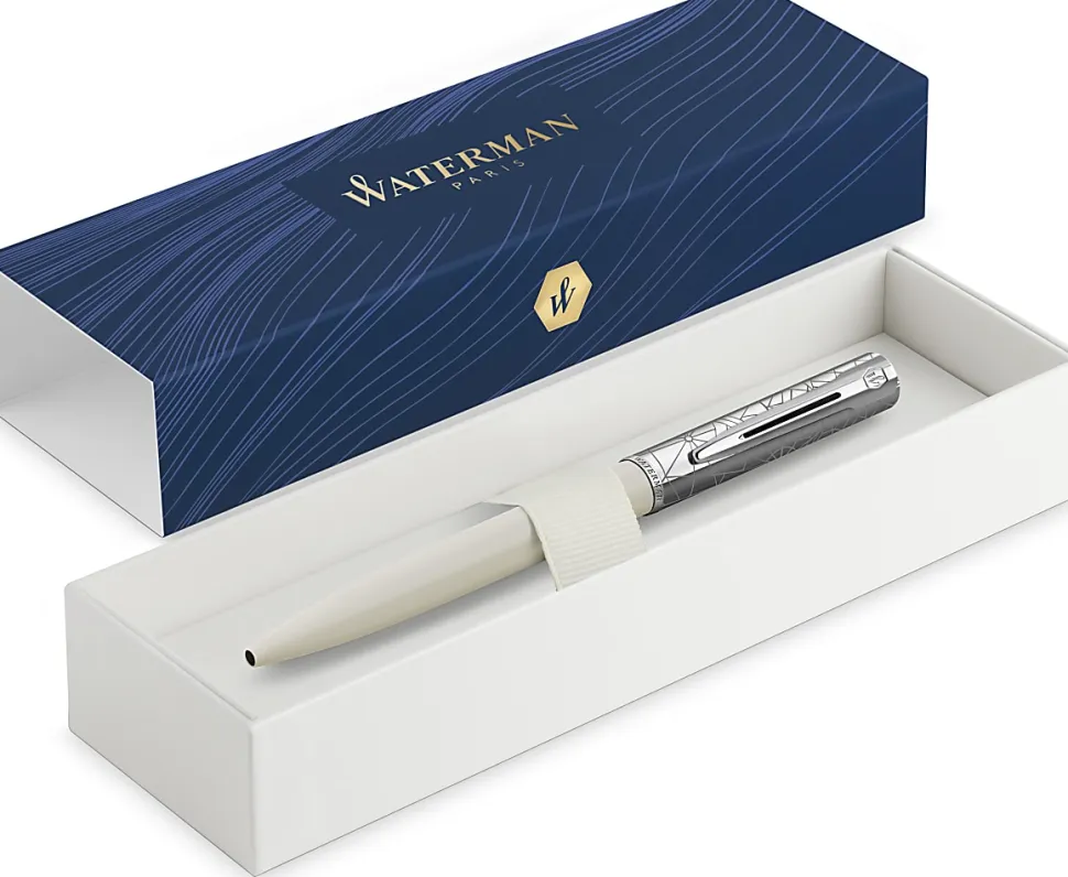 Waterman® Allure Deluxe Ballpoint Pen, Medium Point, 0.7 mm, White Lacquer Barrel, Blue Ink