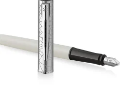 Waterman Allure Deluxe Fountain Pen, Fine Point, 0.5 mm, White Lacquer Barrel, Blue Ink