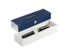 Waterman Impression Black Fountain Pen Gold-Tone Trim Medium Nib, Blue Ink