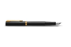 Waterman Impression Black Fountain Pen Gold-Tone Trim Medium Nib, Blue Ink