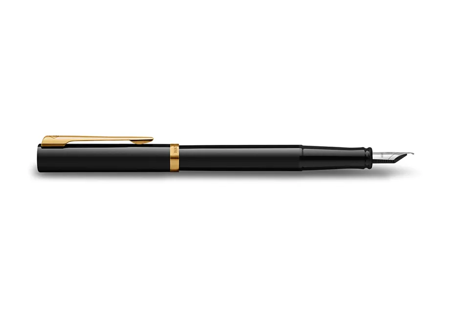 Waterman Impression Black Fountain Pen Gold-Tone Trim Medium Nib, Blue Ink
