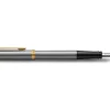 Waterman Impression Stainless Steel Fountain Pen Gold-Coated Trim, Medium Nib, Blue Ink