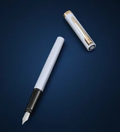 Waterman Impression White Fountain Pen Gold-Coated Trim Medium Nib, Blue Ink