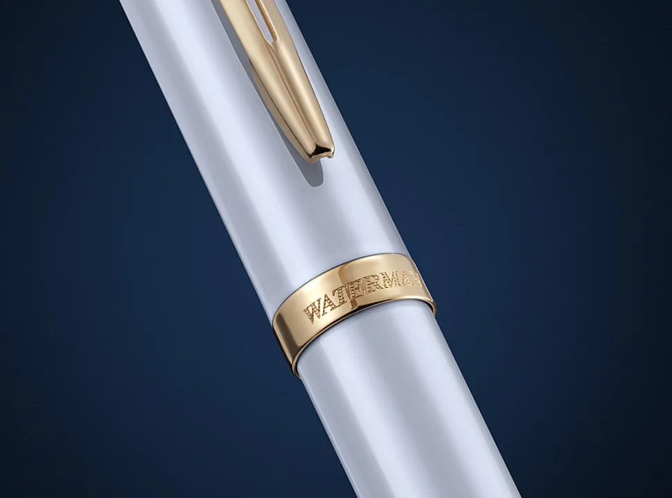 Waterman Impression White Fountain Pen Gold-Coated Trim Medium Nib, Blue Ink