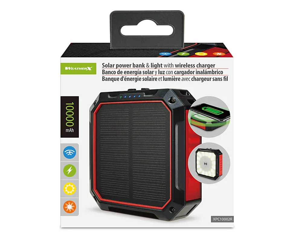 WeatherX Solar Power Bank And Light With Wireless Charger, XPC10002R