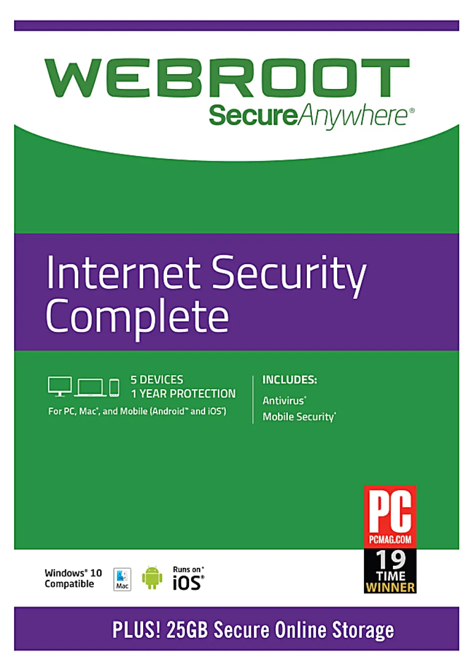 Webroot® SecureAnywhere™ Complete With Antivirus, For 5 PC/Mac® Devices, 1-Year Subscription, Disc
