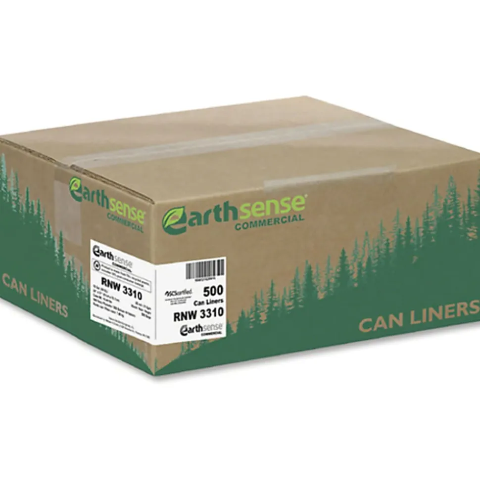 Webster® EarthSense® 0.65 mil Trash Bags, 16 gal, 24"H x 31"W, 75% Recycled, Black, 500 Bags