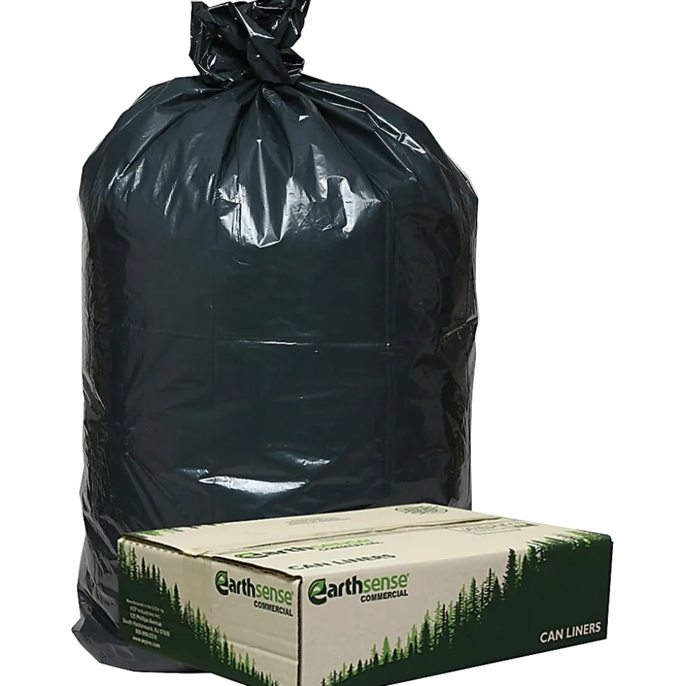 Webster® EarthSense® 75% Recycled Star bottom Commercial Can Liners, 33 Gallons, 0.90 Mil Thick, 32 1/2" x 40", Black, Box Of 80