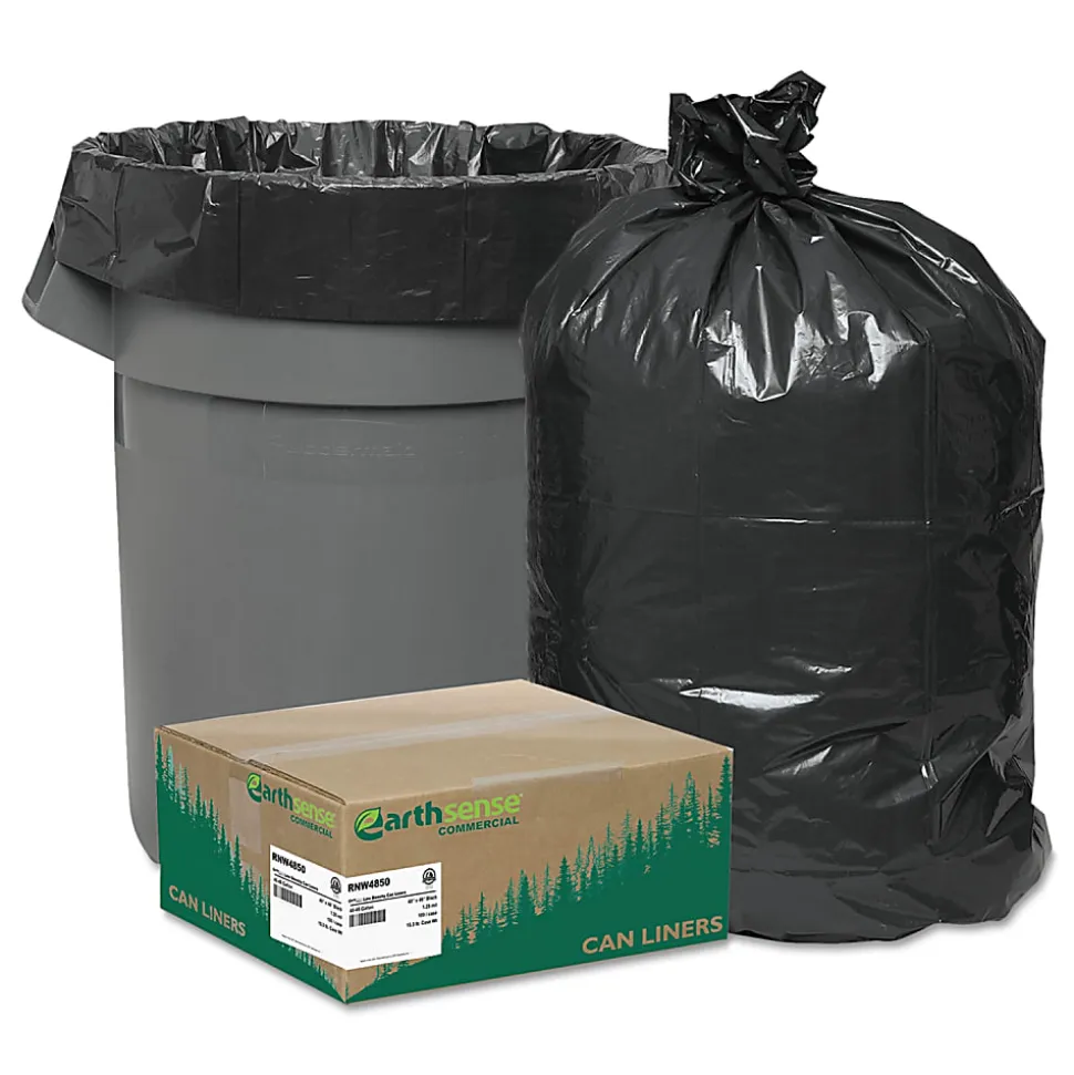 Webster EarthSense Star Bottom Commercial Can Liners, 1.25 mil, 40 To 45 Gallons, 75% Recycled, Black, Box Of 100 Liners