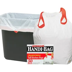 Webster 50% Recycled Drawstring Trash Bags, 0.7 mil, 13 Gallons, 24" x 27", White, Box Of 50