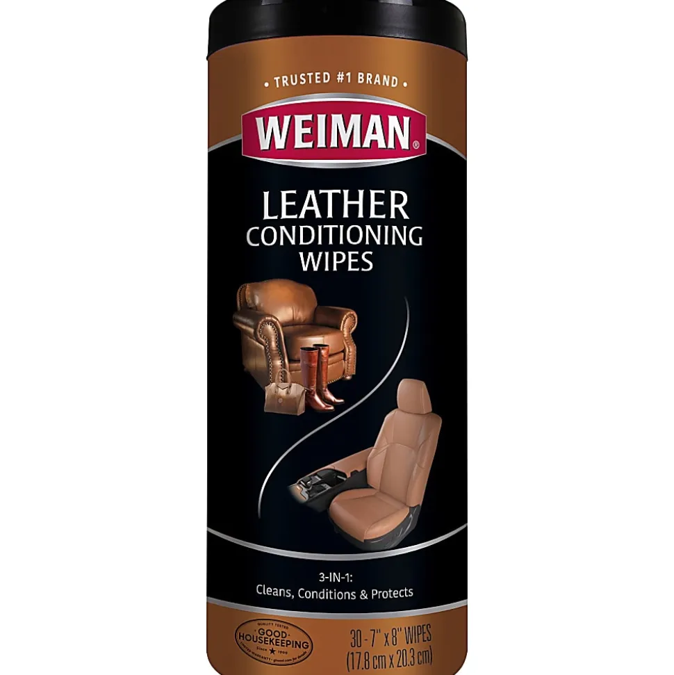 Weiman Products Leather Wipes - For Multipurpose - 8" Length x 7" Width - Pre-moistened, UV Protection - White - 30/Tub - 4 / Carton