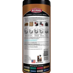 Weiman Products Leather Wipes - For Multipurpose - 8" Length x 7" Width - Pre-moistened, UV Protection - White - 30/Tub - 4 / Carton