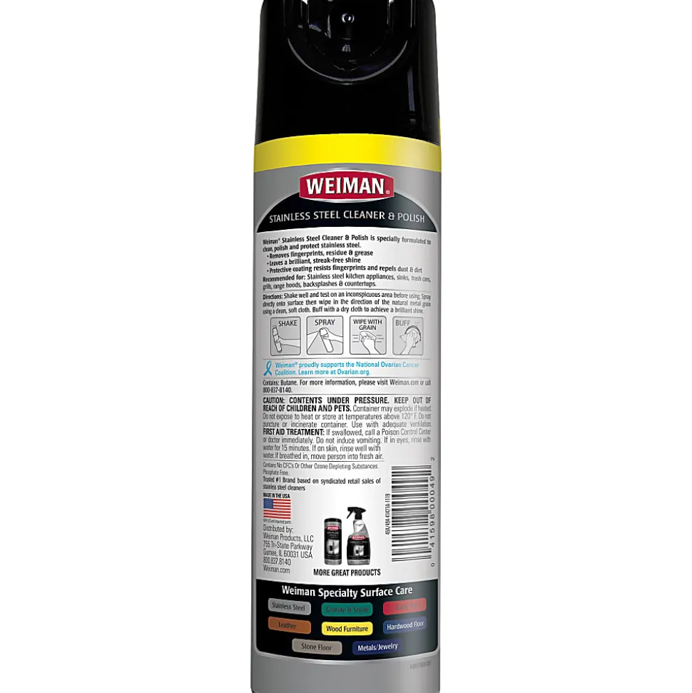 Weiman Products Stainless Steel Cleaner/Polish - Aerosol - 17 fl oz (0.5 quart) - Floral Scent - 6 / Carton - Clear