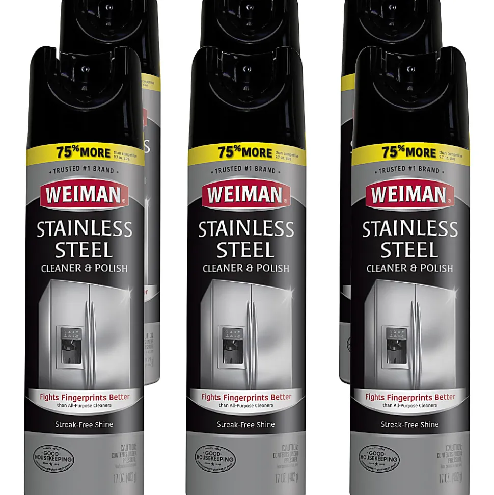Weiman Products Stainless Steel Cleaner/Polish - Aerosol - 17 fl oz (0.5 quart) - Floral Scent - 6 / Carton - Clear