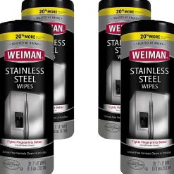 Weiman Stainless Steel Wipes - Wipe - 7" Width x 8" Length - 30 / Canister - 4 / Carton - White