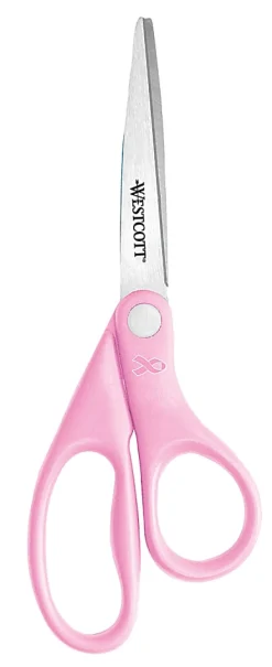 Westcott® All-Purpose Value Stainless Steel Scissors, 8", Straight, Pink Ribbon